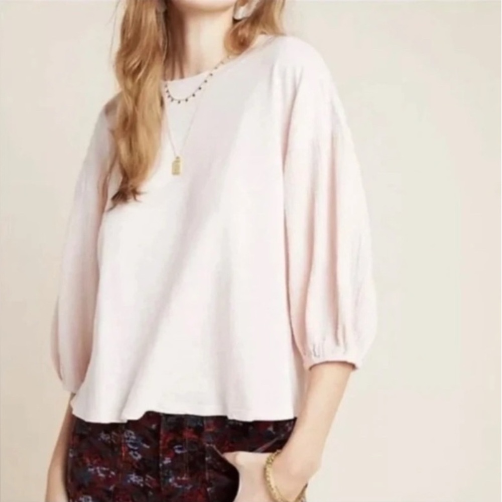 Anthropologie puff sleeve top Medium, Light pink, VELVET by Graham & Spencer